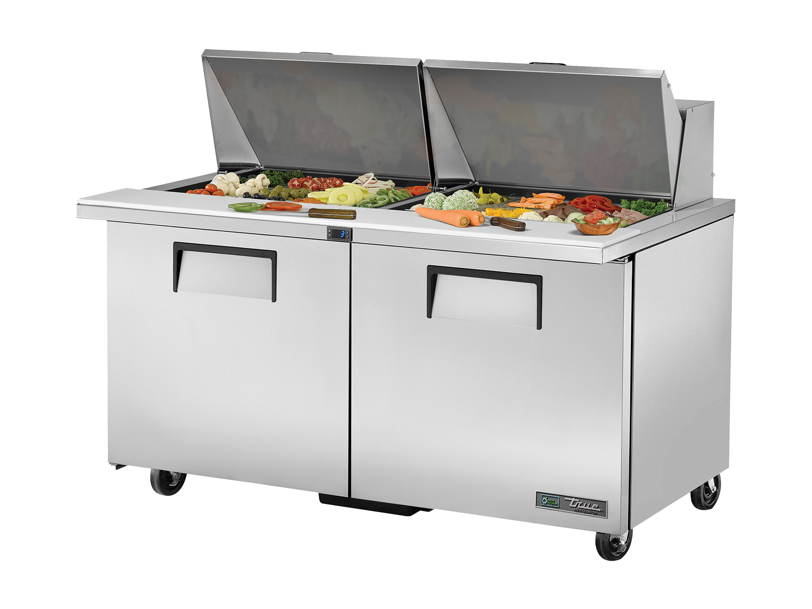 True - Prep Table, 24x 1/6 Top Pans, 2 Solid Swing Doors