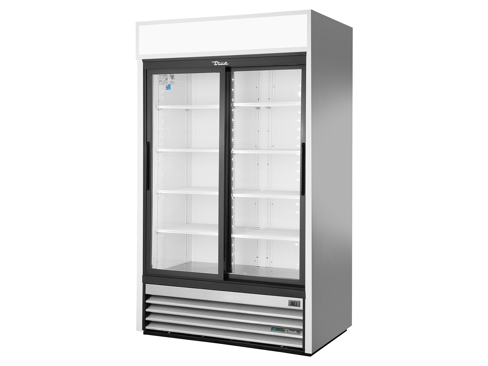 True - Upright Retail Merchandiser Refrigerator, 2 Full Glass Slide Doors