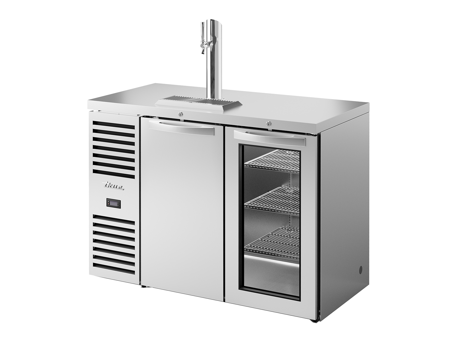 True - Keg Chiller / Dispenser, Stainless Steel Ext, 1 Solid Swing Door + 1 Glass Swing Door