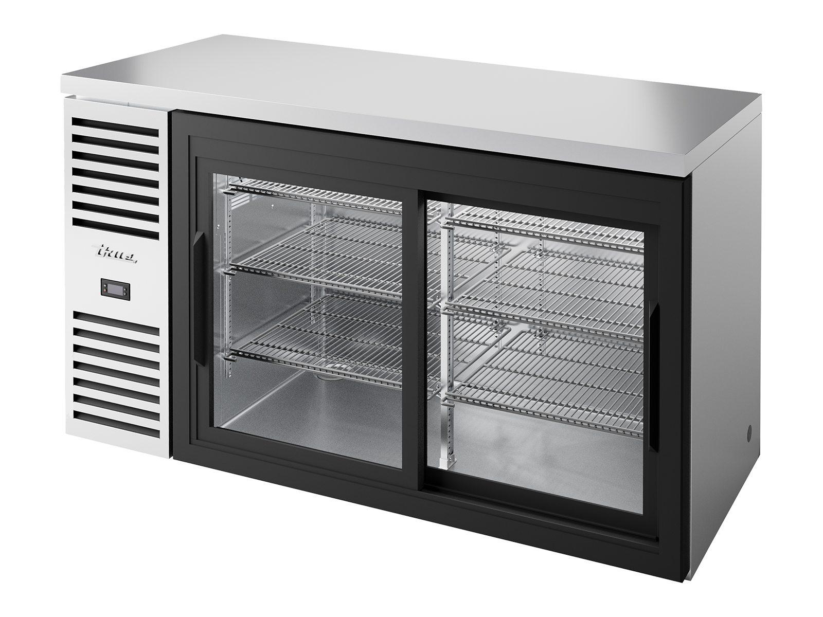 True - Bar Refrigerator, Stainless Steel Ext, 2 Glass Slide Doors