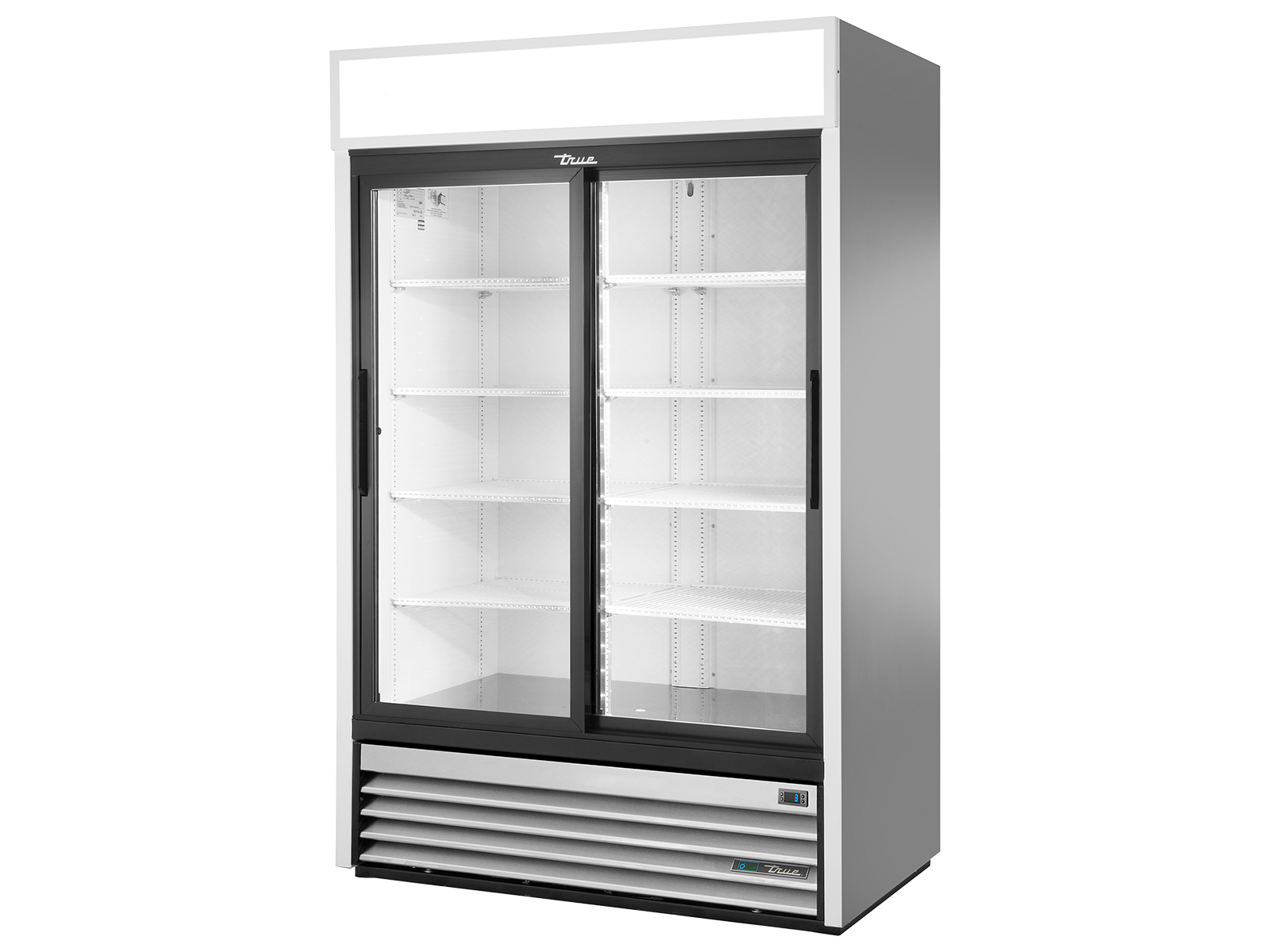 True - Upright Retail Merchandiser Refrigerator, 2 Full Glass Slide Doors