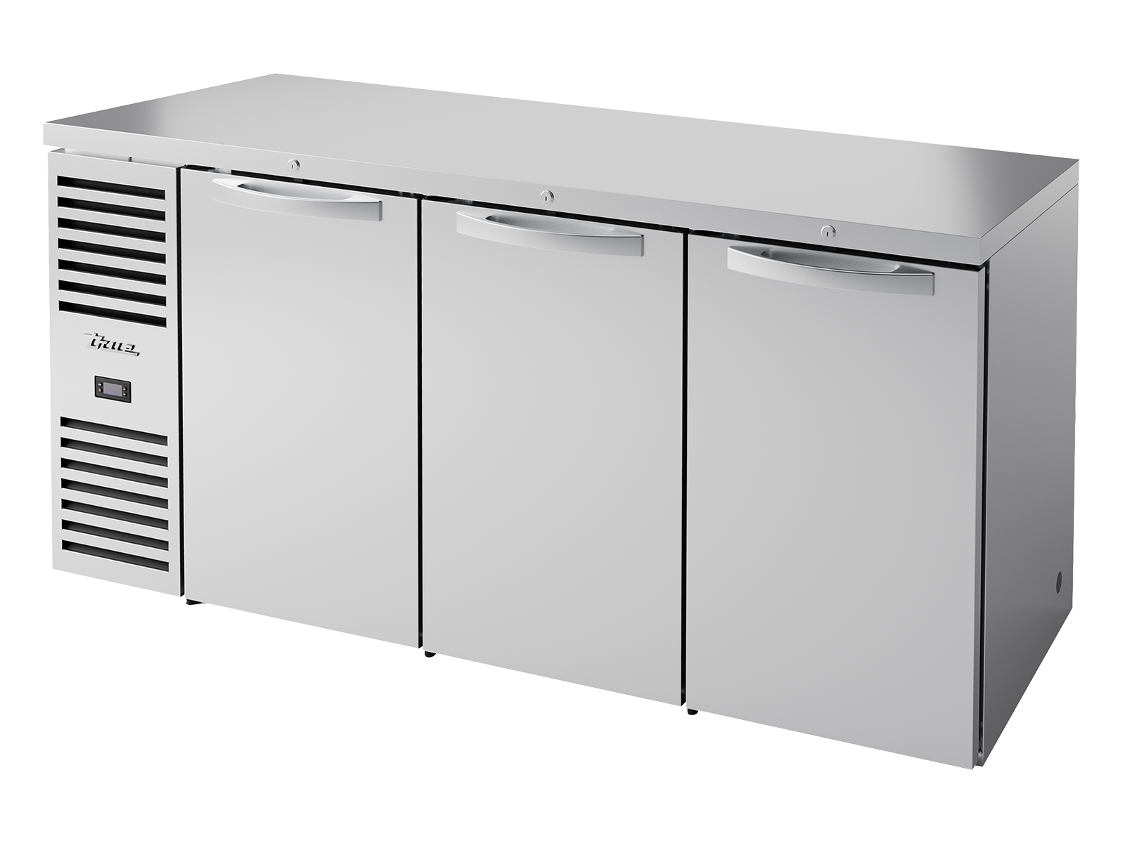 True - Bar Refrigerator, Stainless Steel Ext, 3 Solid Swing Doors