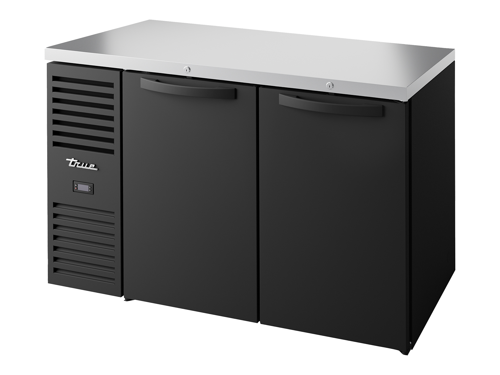 True - Bar Refrigerator, Black Ext, 2 Solid Swing Doors