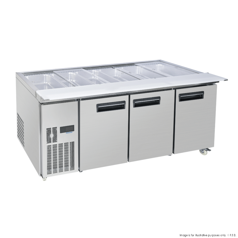 Thermaster Three Door Cold Bench Salad Station 6x1/1 GN Pans PG210FA-XB - Catering Sale