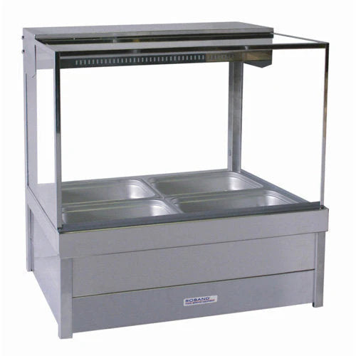 Roband Square Glass Hot Food Display Bar, 4 pans double row with roller doors - S22RD