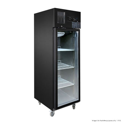 Thermaster SUCG500B Single Glass Door Upright Fridge Black Stainless Steel 500L 620mm Wide