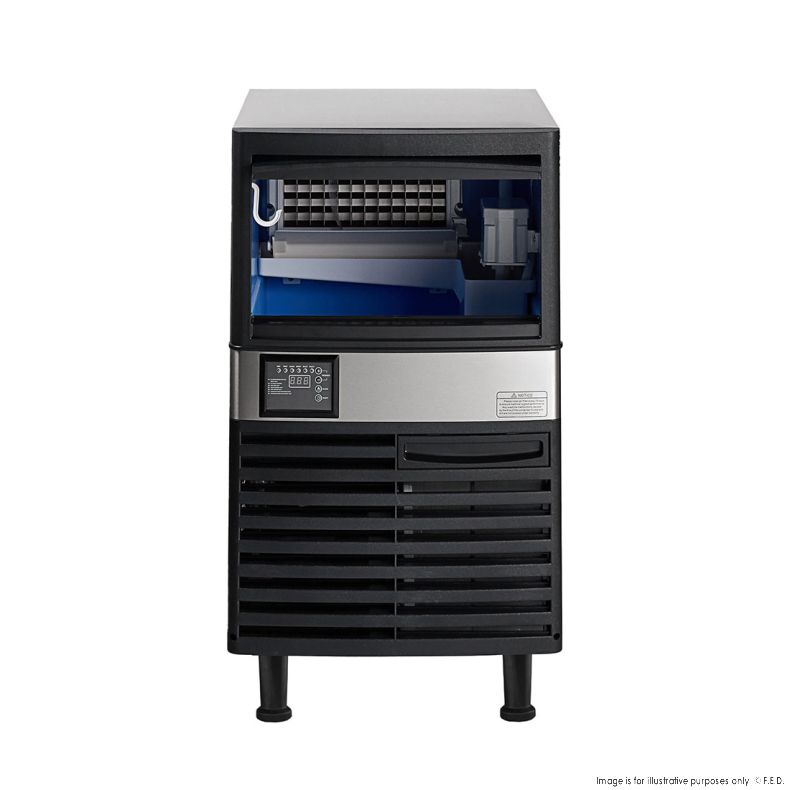 Blizzard Under Bench Ice Maker - Air Cooled - SN-120P front view with clear ice storage and control panel
