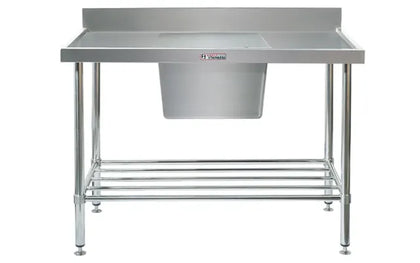 Simply Stainless / SS05.7.1200C / (700 Series)  Stainless Sink Bench with Splashback and Large Capacity Centre Bowl - 1200mm Wide / 40kg / W1200 x D700 x H900 / Lifetime Warranty