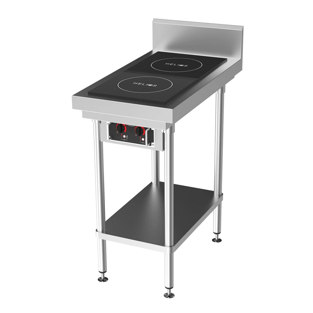 CookTek Helios 450mm wide Freestanding Bench with Drop-in Front to Back Dual Hob Induction Cooktop
