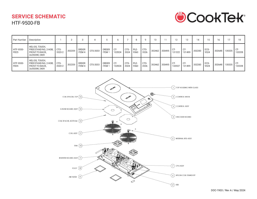 CookTek Helios Dual Hob Front to Back Countertop Induction Cooktop 20 Amp