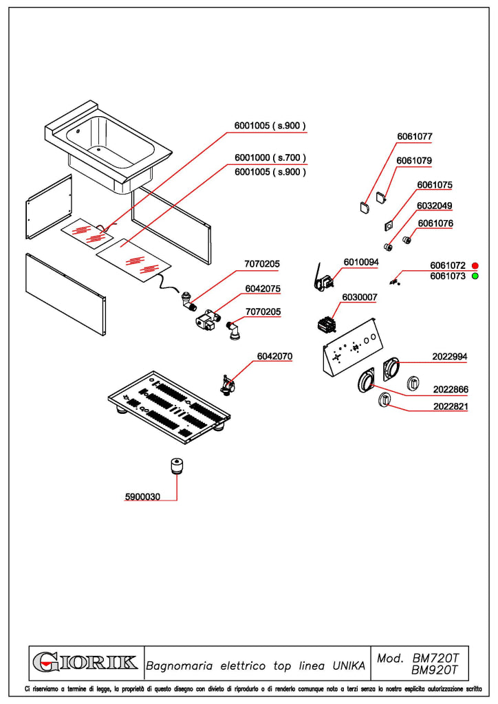 Giorik 700 Series 400mm Electric 1/1GN Bain Marie Top BM720TT