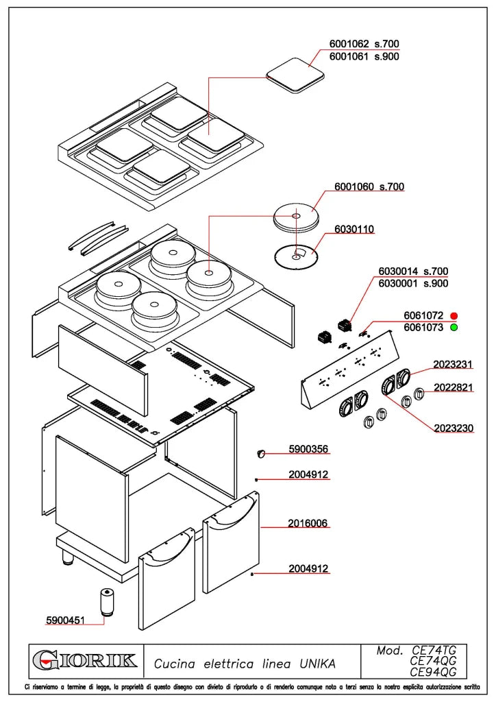 Giorik 900 Series 4 zone (square) Electric Boiling Top on Open Base CE94QGT