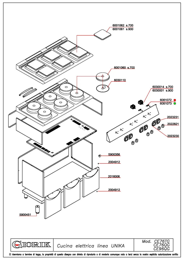 Giorik 900 Series 6 zone (square) Electric Boiling Top on Open Base CE96QGT