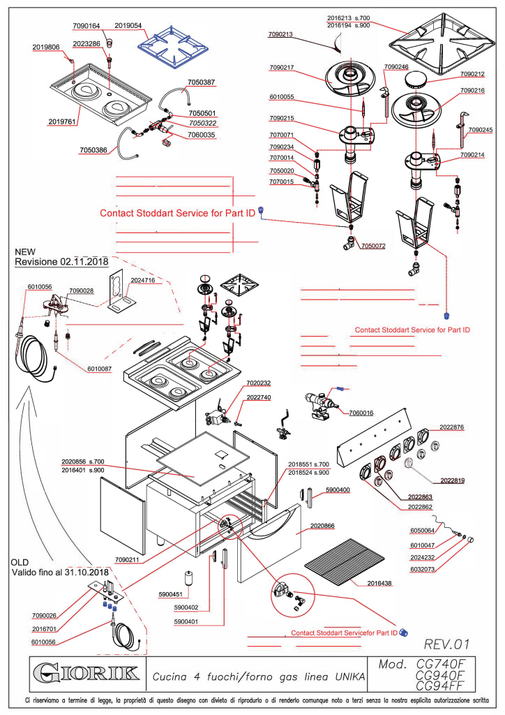 Giorik 700 Series 4 Burner Gas Range on Gas Oven CG740FT.N