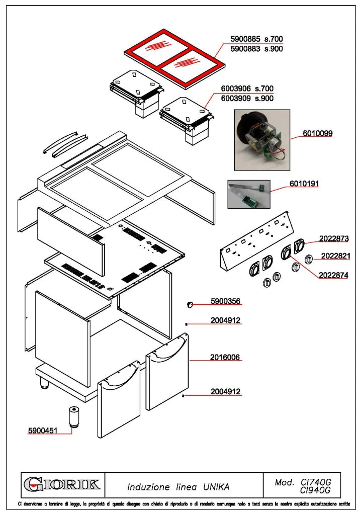 Giorik 700 Series 4 Zone Induction Boiling Top on Open Base CI740GT