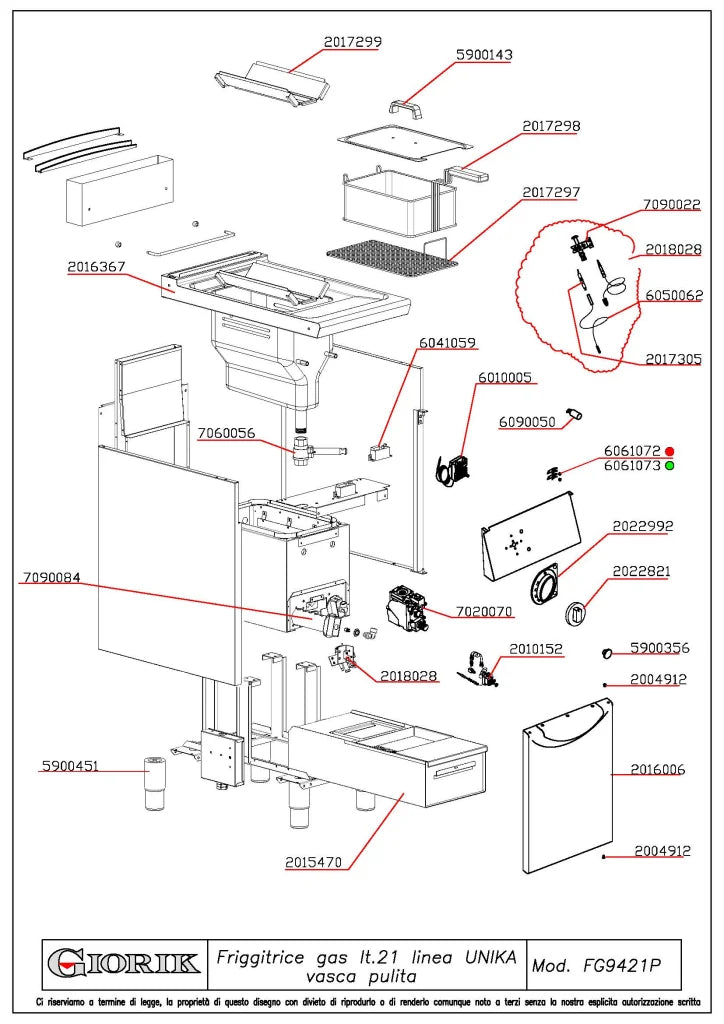 Giorik 900 Series 400mm Gas Single Pan 21L Fryer FG9421PT.N