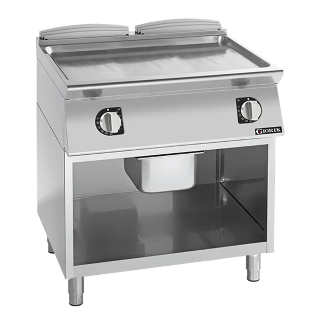 Giorik 700 Series 800mm wide Smooth Satin Chrome Electric Frytop on Open Base FLE741GCRXT