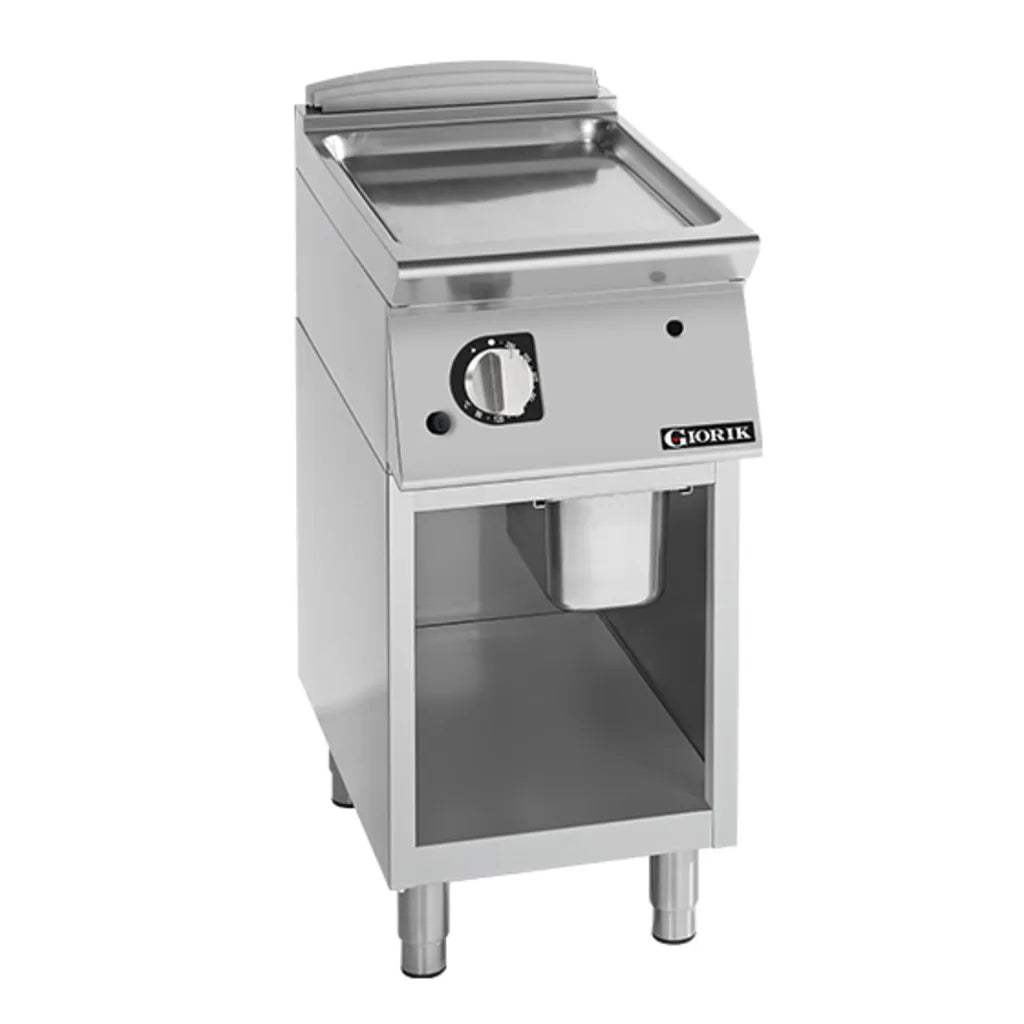 Giorik 900 Series 400mm wide Smooth Satin Chrome Gas Frytop on Open Base FLG92GCRXT.P