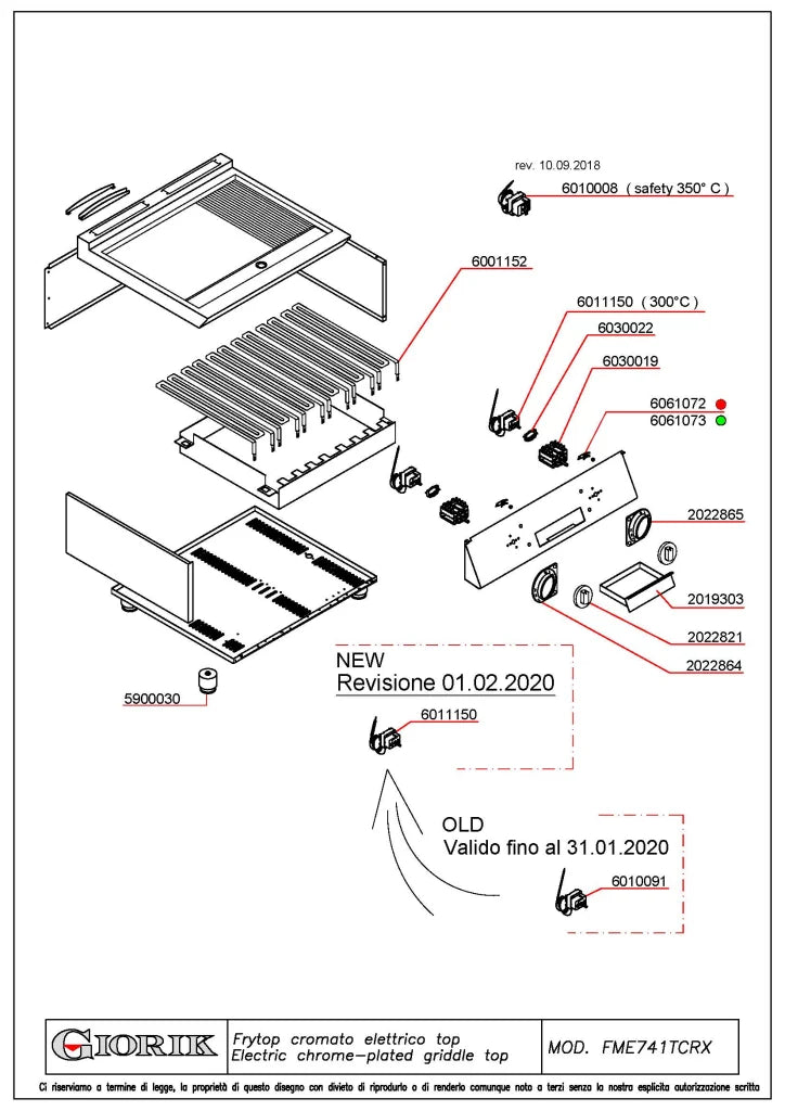 Giorik 700 Series 800mm wide 1/3 Ribbed 2/3 Smooth Satin Chrome Plate Electric Frytop FME741TCRXT