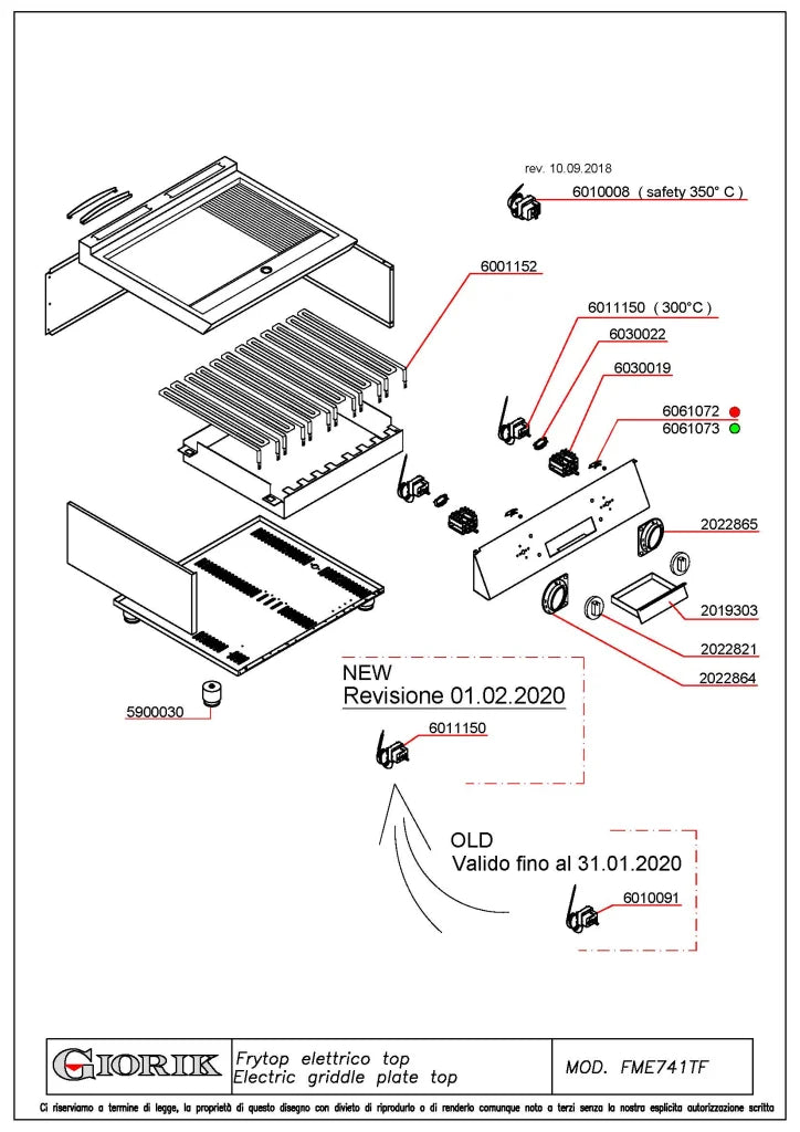 Giorik 700 Series 800mm wide 1/3 Ribbed 2/3 Smooth Mild Steel Plate Electric Frytop FME741TFT