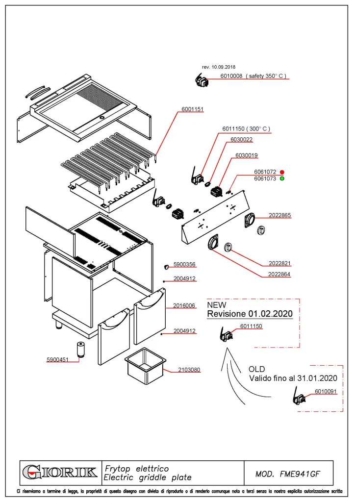 Giorik 900 Series 800mm wide 1/3 Ribbed 2/3 Smooth Mild Steel Electric Frytop on Open Base FME941GFT