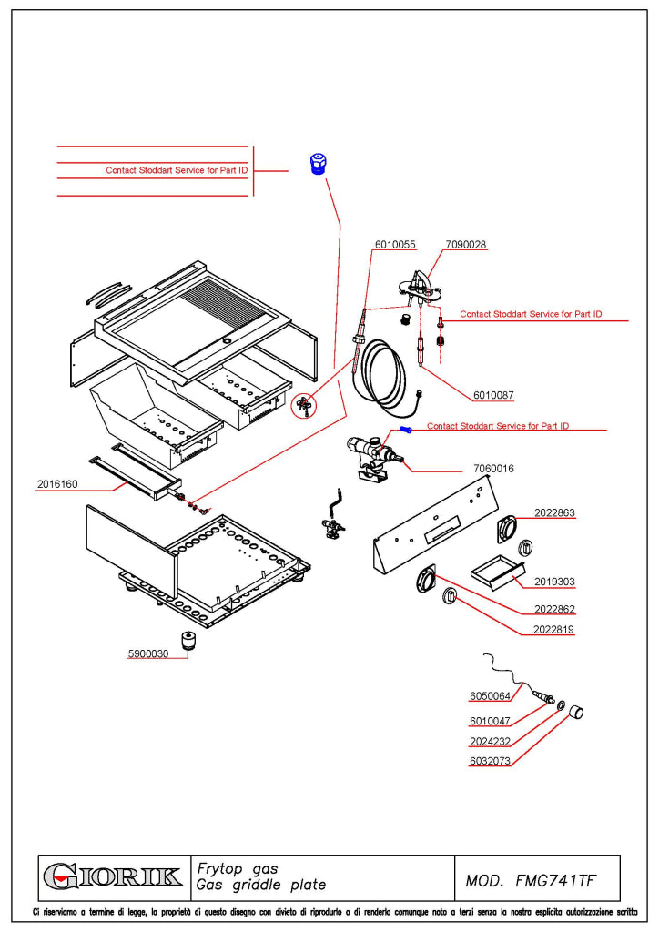 Giorik 700 Series 800mm wide 1/3 Ribbed 2/3 Smooth Mild Steel Plate Gas Frytop FMG741TFT.N
