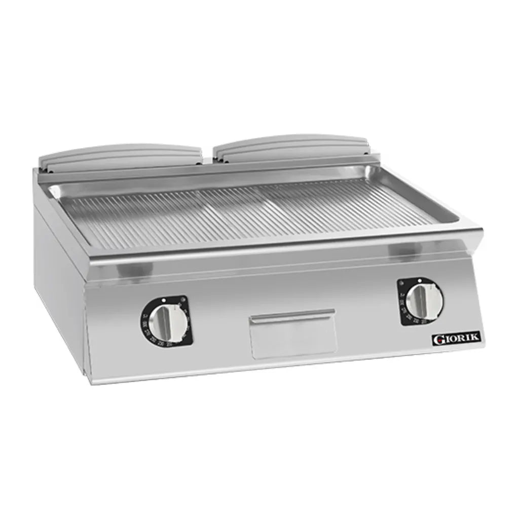 Giorik 900 Series 800mm wide Ribbed Satin Chrome Electric Frytop FRE941TCRXT