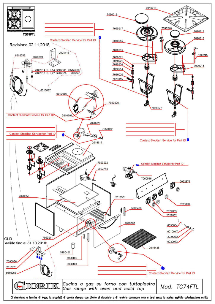 Giorik 700 Series 800mm wide Combination Solid Top and Gas Burner on Gas Oven TG74FTLT.N