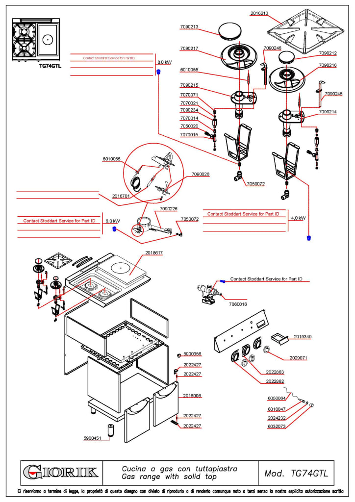 Giorik 700 Series 800mm wide Combination Solid Top and Gas Burner on Open Base TG74GTLT.P