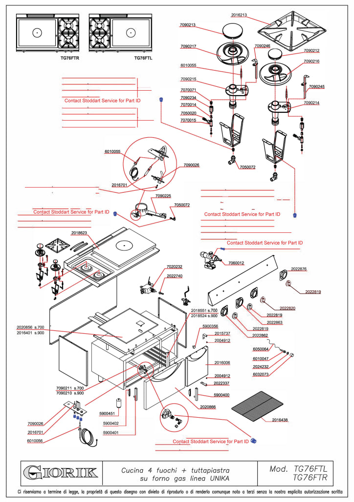Giorik 700 Series 1200mm wide Combination Solid Top and Gas Burner on Gas Oven TG76FTLT.P