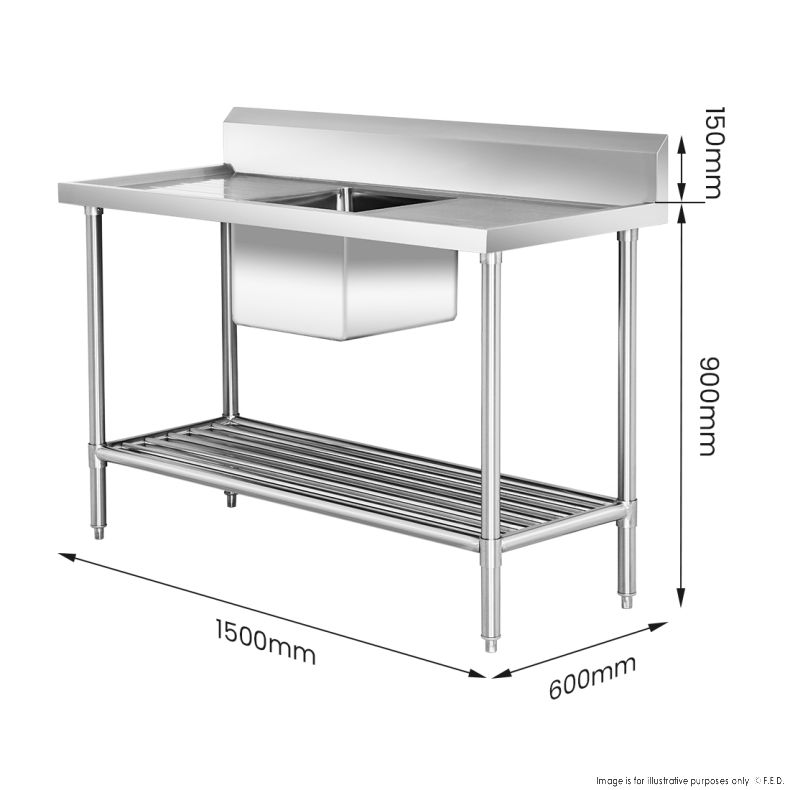 Single Centre Sink Bench & Pot Undershelf SSB6-1500C/A