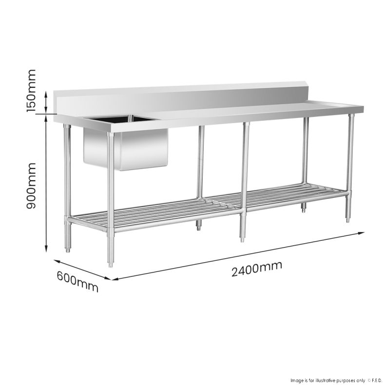 SSB6-2400L/A Single Left Sink Bench with Pot Undershelf