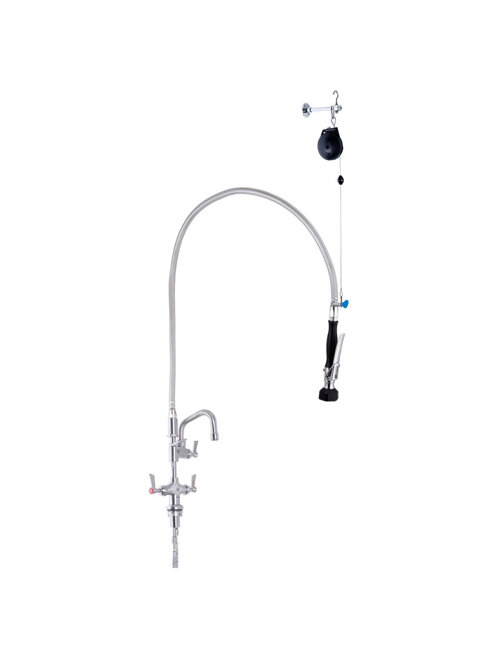 3monkeez T-3M53506 Stainless Steel Line Retractor Dual Hob Mounted Pre Rinse Unit With 6" Pot Filler