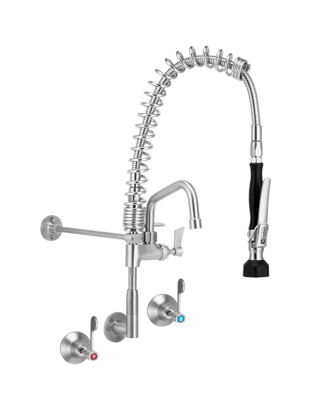 3monkeez T-3M53816-C Compact Stainless Steel Wall Stops And Elbow Pre Rinse Unit With 6" Pot Filler