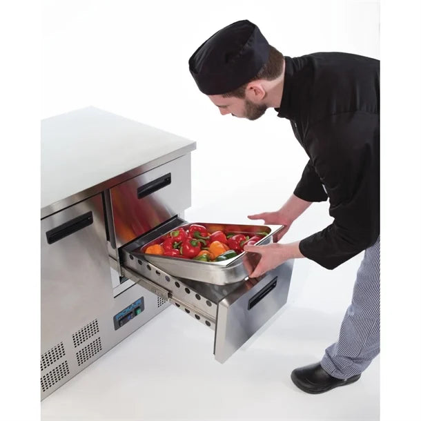Polar G-Series 2 Drawer Counter Fridge 240Ltr - 155W. Total usable capacity: 161 Ltr. R600a