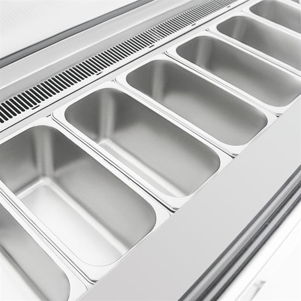 Polar U-Series 6 Pan Ice Cream Serve Over Cabinet Freezer - 880W | Capacity: 6x 1/3GN or 6 Napoli pans