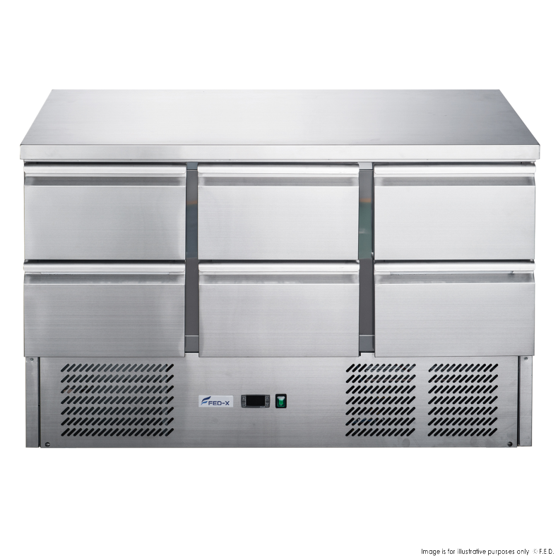 FED-X Six Drawer Compact Workbench Fridge - XGNS1300-6D - Catering Sale