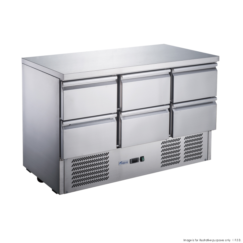 FED-X Six Drawer Compact Workbench Fridge - XGNS1300-6D - Catering Sale