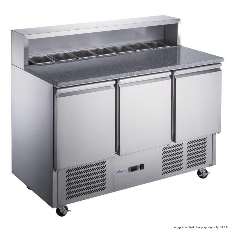 FED-X XGNS1300E Three Door Salad Prep Fridge with Marble Top 8  x 1/6th Gn pans