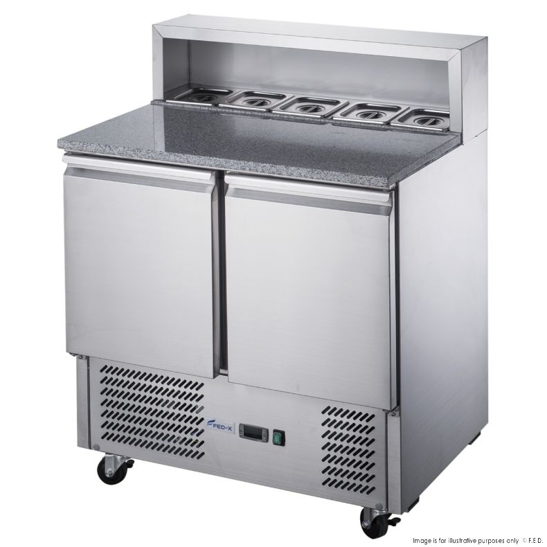 FED-X Two Door Salad Prep Fridge with Marble Top - XGNS900E
