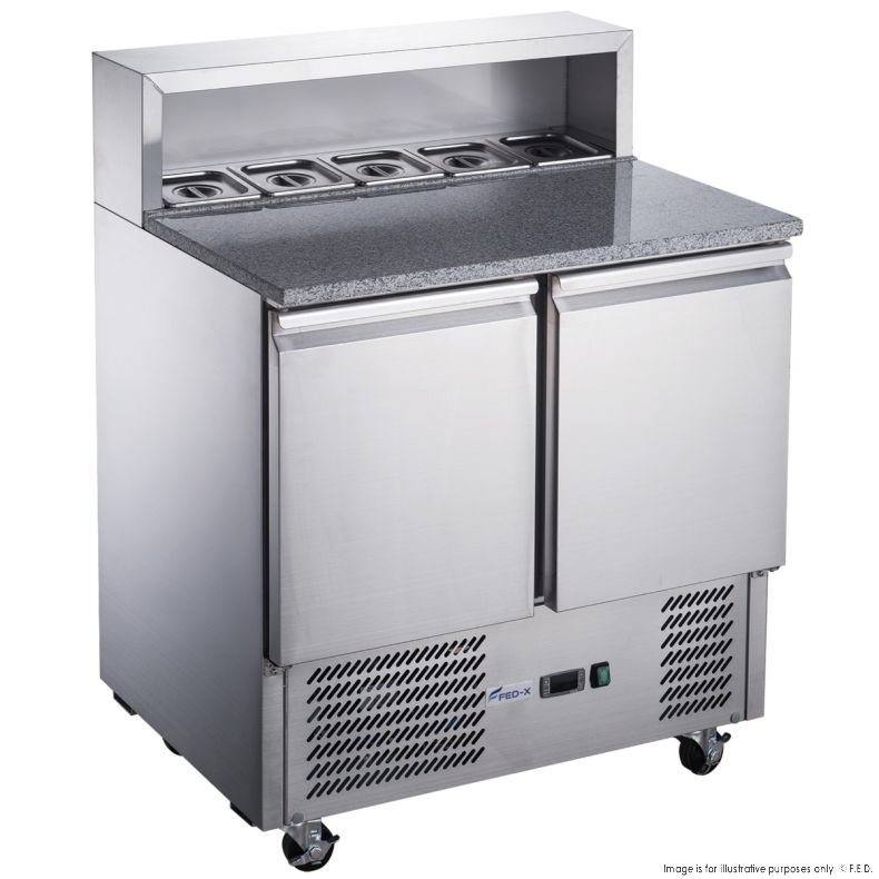 FED-X Two Door Salad Prep Fridge with Marble Top - XGNS900E