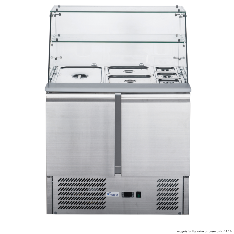 FED-X Two Door Salad Prep Fridge with Glass Top - XS900GC - Catering Sale