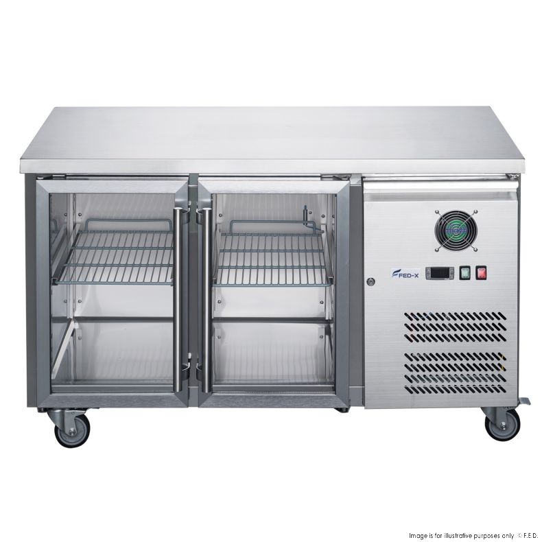 FED-X Two Glass Door Bench Fridge Stainless Steel - XUB6C13G2V - Catering Sale