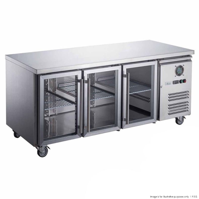 FED-X Three Glass Door Bench Fridge Stainless Steel - XUB6C18G3V - Catering Sale