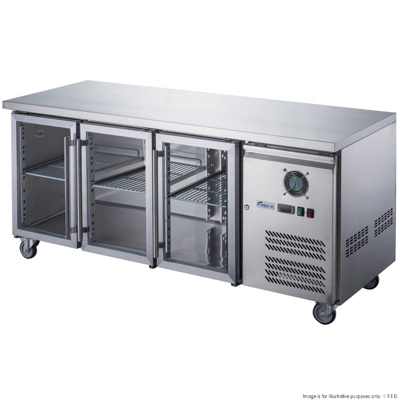 FED-X Three Glass Door Bench Fridge Stainless Steel - XUB7C18G3V - Catering Sale
