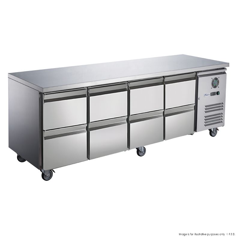 FED-X S/S Eight-Door Bench Fridge with Drawers - XUB7C22S4D - Catering Sale