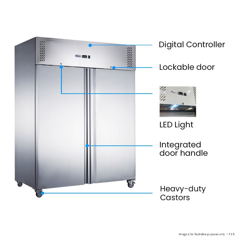 FED-X S/S Two Full Door Upright Fridge - XURC1200SFV - Catering Sale