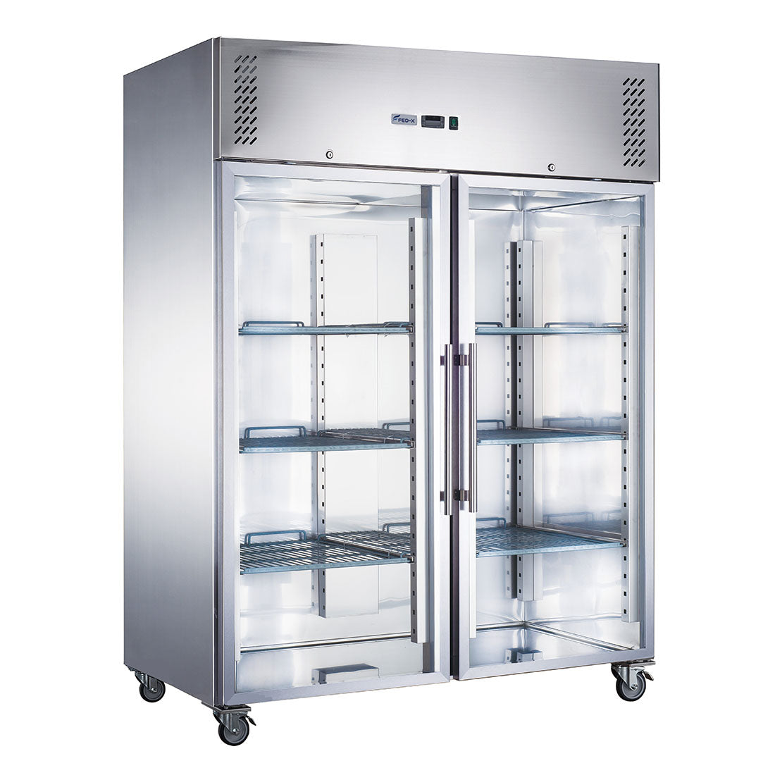 FED-X XURF1200G2V S/S Two Full Glass Door Upright Freezer 1200L W1244mm