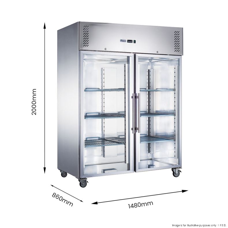 FED-X S/S Two Full Glass Door Upright Freezer - XURF1410G2V - Catering Sale