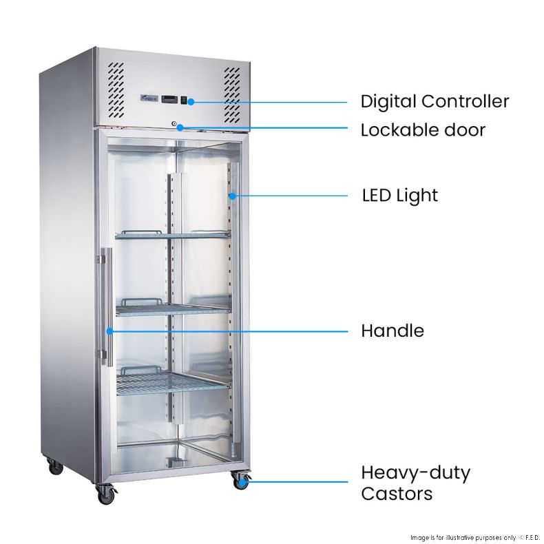 FED-X S/S Full Glass Door Upright Fridge - XURC600G1V - Catering Sale